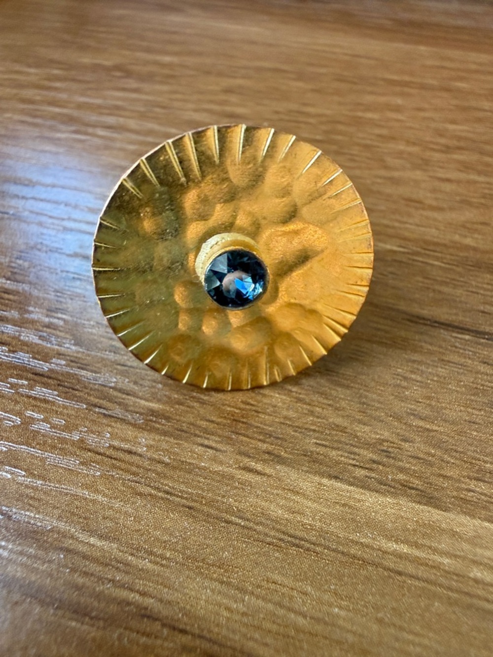 By Aris Gold-Tone Round Statement Ring with Blue Crystal - adjustable